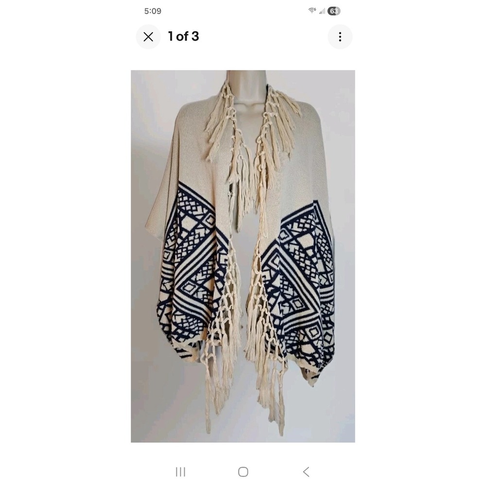 Flying Tomato Women's XS Knit Shawl Wrap Boho Southwestern Fringe Crochet Ranch